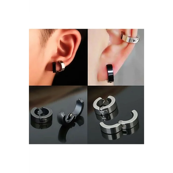 BUĞZ Erkek Küpesi - 1 Adet Çelik Kıstırmalı Küpe Paslanmaz Atmaz Çelik Gümüş Renk Küpe