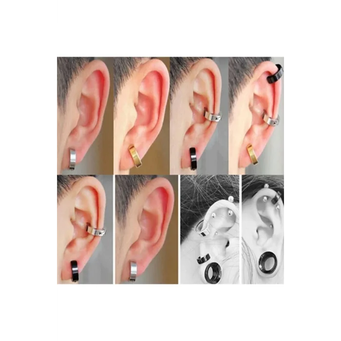 BUĞZ Erkek Küpesi - 2 Adet Çelik Kıstırmalı Küpe Paslanmaz Atmaz Çelik Gümüş Renk Küpe