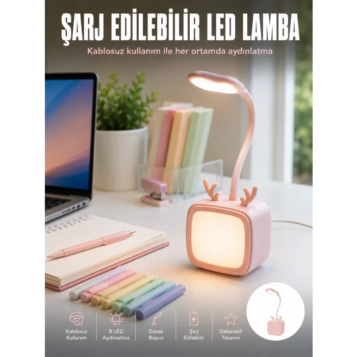 BUĞZ Esnek Gövdeli LED Masa Lambası Taşınabilir Gece Aydınlatması