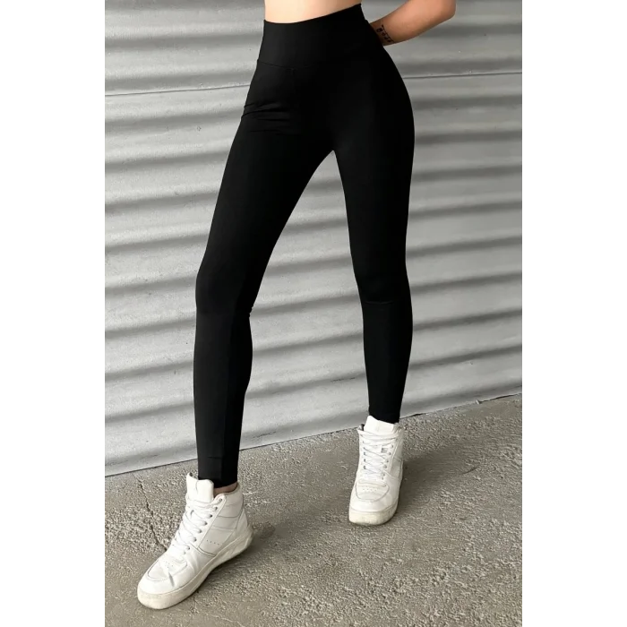 BUĞZ Esnek Yüksek Bel Siyah Uzun Parlak Disco Tayt ( BUĞZ )