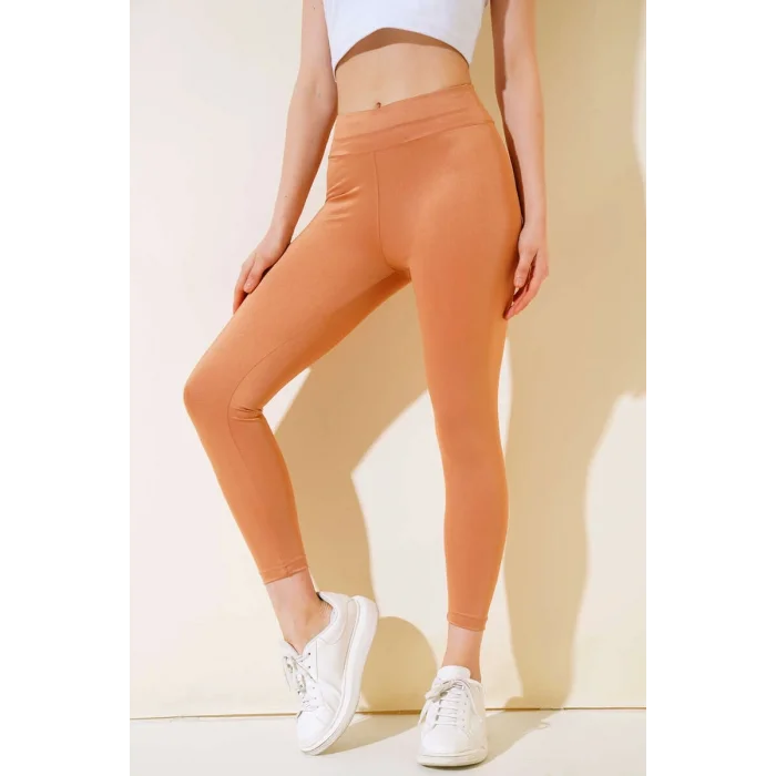 BUĞZ Esnek Yüksek Bel Taba Uzun Parlak Disco Tayt ( BUĞZ )