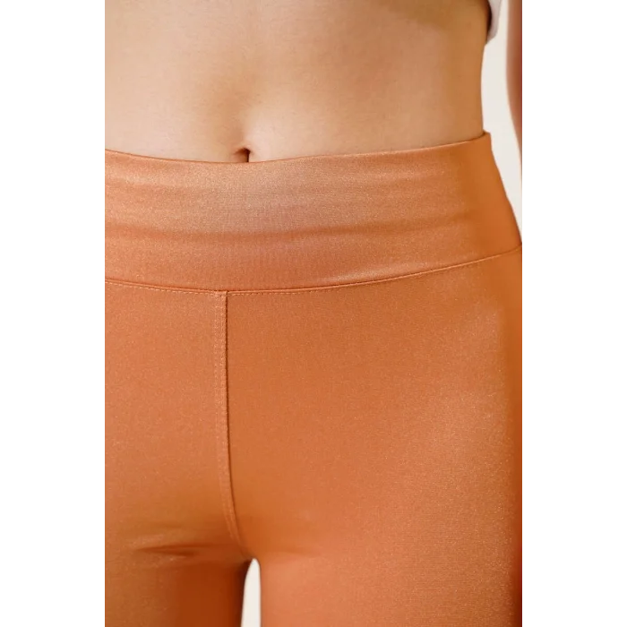 BUĞZ Esnek Yüksek Bel Taba Uzun Parlak Disco Tayt ( BUĞZ )