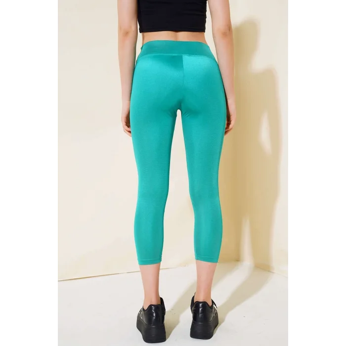 BUĞZ Esnek Yüksek Bel Yeşil Uzun Parlak Disco Tayt ( BUĞZ )