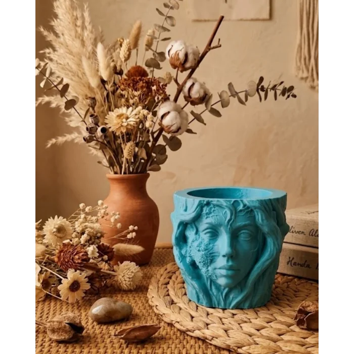 BUĞZ Estetik Kadın Yüzü Heykel Tasarımlı Dekoratif 3D Saksı Vazo