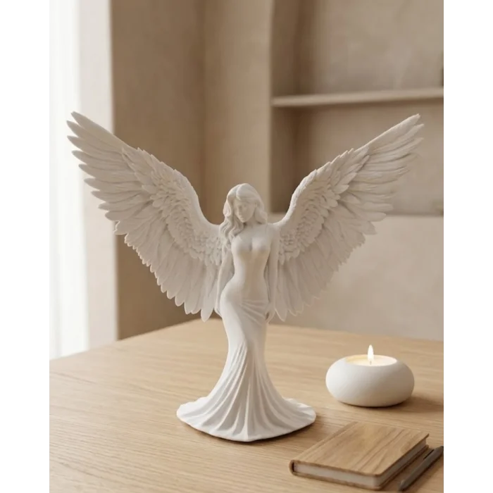 BUĞZ Estetik Melek Kadın Figürlü 3D Dekoratif Biblo Modern Salon Dekoru