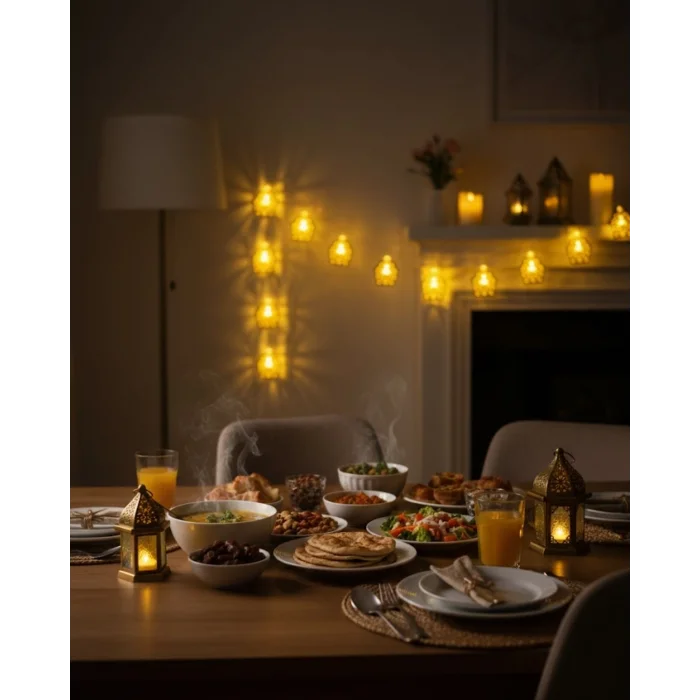 BUĞZ Ev Dekoru İçin Ramazan LED Işık Pilli Sıcak Sarı Cami Figürlü