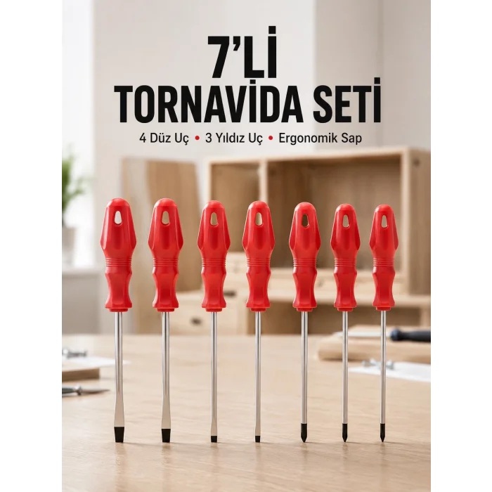 BUĞZ Ev ve Atölye Kullanımına Uygun 7 Parça Tornavida Seti