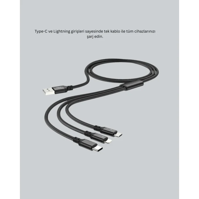 BUĞZ Evrensel 3 Başlıklı Şarj Kablosu – iPhone Huawei Samsung İçin - Lisinya