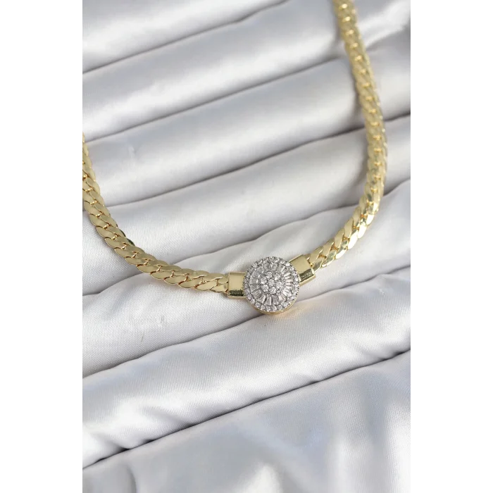 BUĞZ Ezme Zincir Model Zirkon Taşlı VIP Seri Gold Renk Kadın Kolye