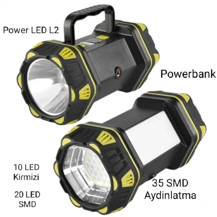 BUĞZ F-262 Yeni Güçlü Çift Taraflı Taşınabilir Spot Ve Işıldak Usb Powerbank Şarjlı Fener