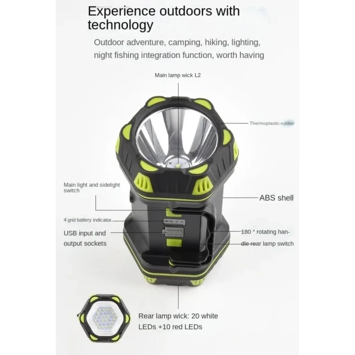 BUĞZ F-262 Yeni Güçlü Çift Taraflı Taşınabilir Spot Ve Işıldak Usb Powerbank Şarjlı Fener