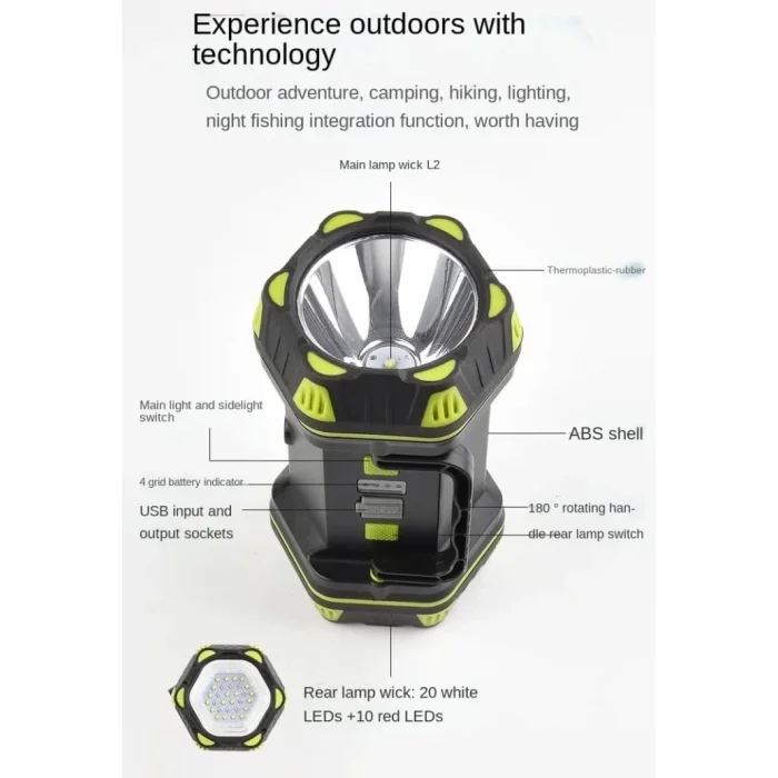 BUĞZ F-262 Yeni Güçlü Çift Taraflı Taşınabilir Spot Ve Işıldak Usb Powerbank Şarjlı Fener