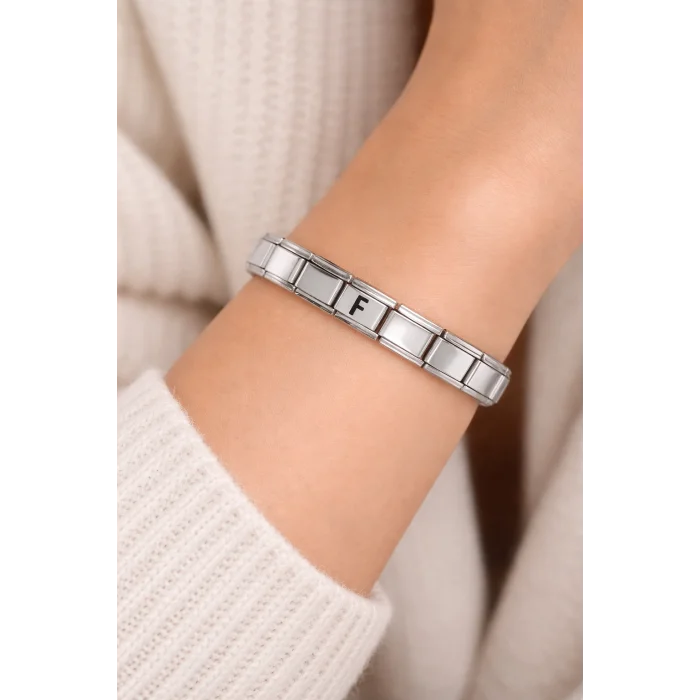 BUĞZ F Harfli Çelik Bileklik – Kişiye Özel Baş Harf Bileklik – Paslanmaz Çelik Şık ve Zarif Kadın Bileklik