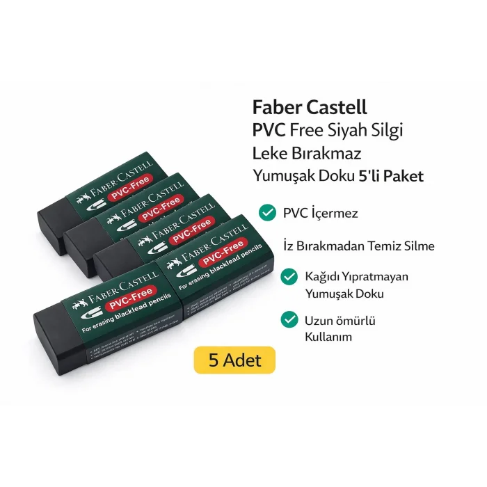 BUĞZ Faber Castell No:30 PVC Free Siyah Silgi 5 Adet Leke Bırakmaz Yumuşak Doku