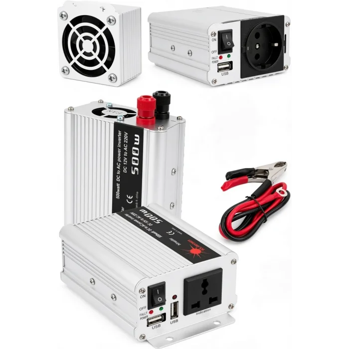 BUĞZ 500W Fanlı Akü İnverteri 12V DC Giriş 220V AC Çıkış USB Portlu Taşınabilir Araç Kullanımı