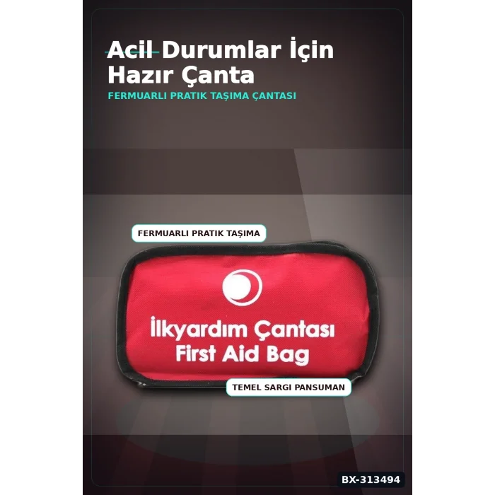 BUĞZ Fermuarlı Polyester Çantalı 17 Parça Acil İlk Yardım Seti Araba Ev Ofis BX-313494
