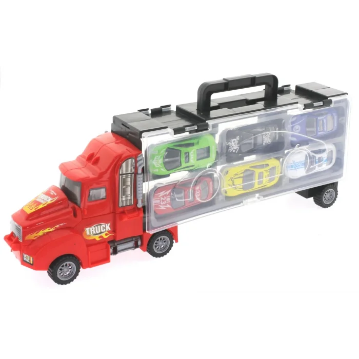  Fırlatma Rampalı Araç Taşıyıcı Kırmızı Kamyon