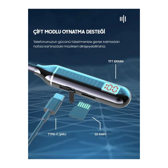  Fitness Tutkunu Boyundan Askılı Bluetooth Kulaklık 130 Saat Çalma Süresi