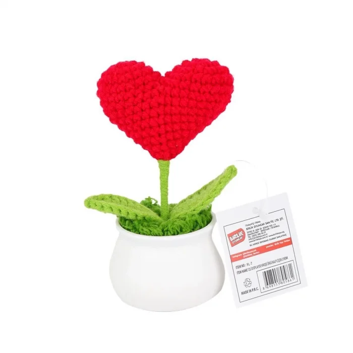  FL-7 12Lİ Kroşe Örgü Saksıda Kalp - 1 Adet Stokta Olan Gönderilir