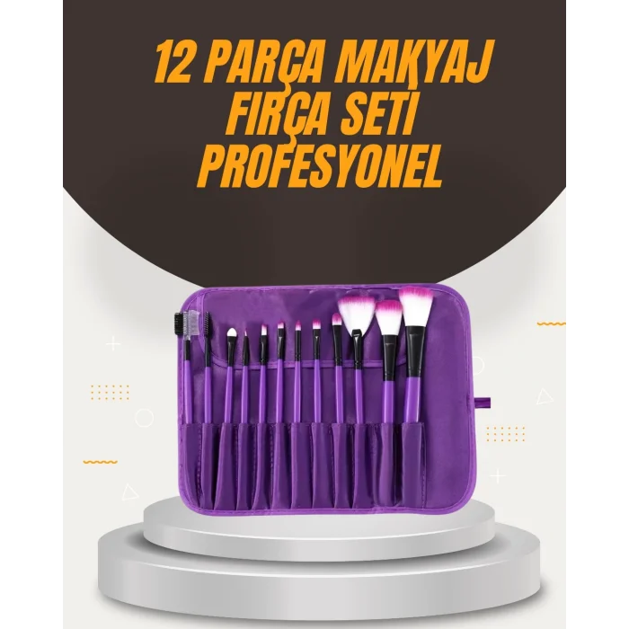 BUĞZ Fondöten, Allık ve Far Uygulamalarına Uygun 12 Parça Makyaj Fırça Takımı Ergonomik Saplı