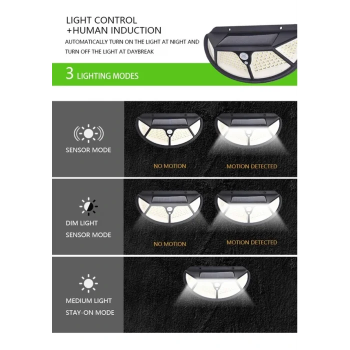 BUĞZ Fonksiyonel Sensörlü 102 Ledli Solar Bahçe Lambası