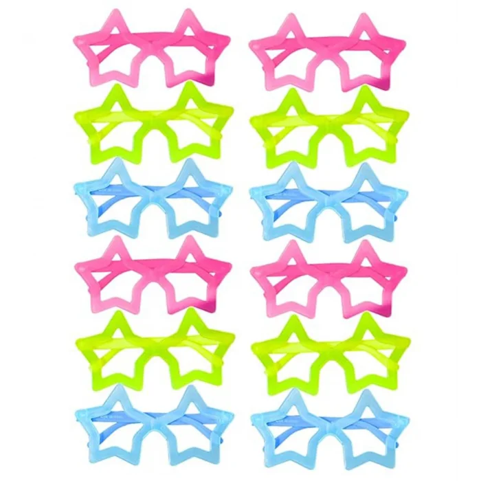 BUĞZ Fosforlu Yıldız Model Glow Parti Gözlüğü Karanlıkta Yanan Gözlükler 12 Adet