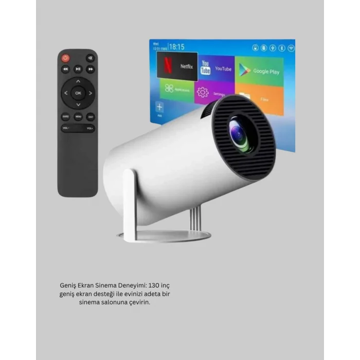 BUĞZ Full HD 4K Destekli Akıllı Projeksiyon – 130 inç Ekran, Uzun Ömürlü Ampul ve Çoklu Giriş