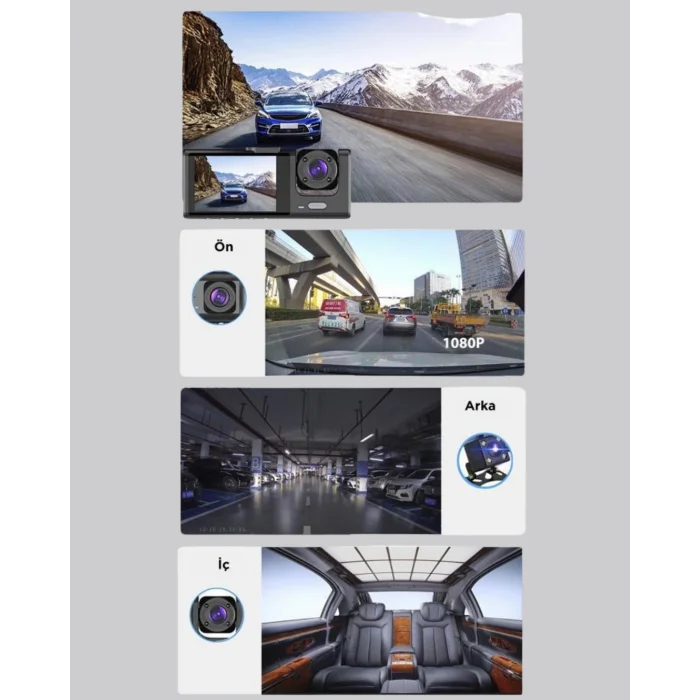 BUĞZ Full HD Araç Kamerası  Çift Yönlü Kayıt ve Darbe Sensörü - Lisinya