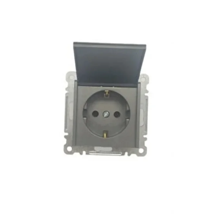  Füme Kapaklı Topraklı Priz Çerçevesiz - Priz ve Anahtar İçin Uyumlu Çerçeve
