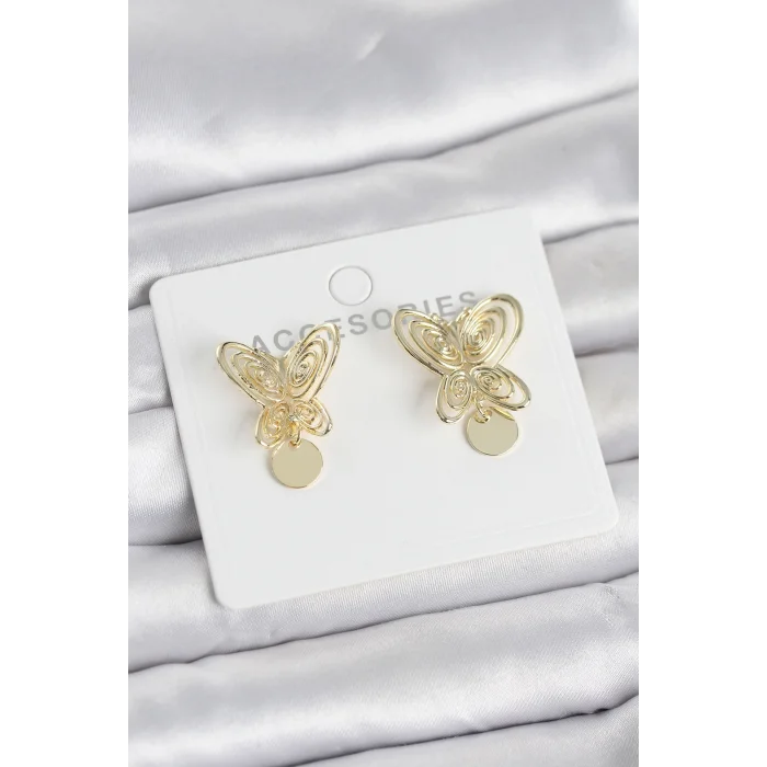 BUĞZ Füsun Küpesi Model Gold Renk Kelebek Model Pirinç Kadın Küpe