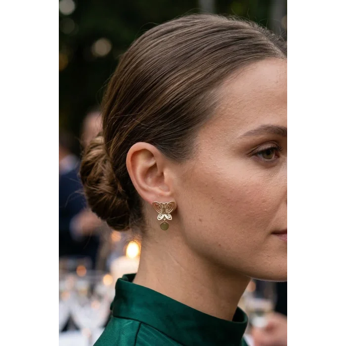 BUĞZ Füsun Küpesi Model Gold Renk Kelebek Model Pirinç Kadın Küpe - BUĞZ