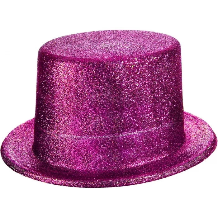 BUĞZ Fuşya Pembe Renk Parıltılı Simli Fötr Silindir Parti Şapkası