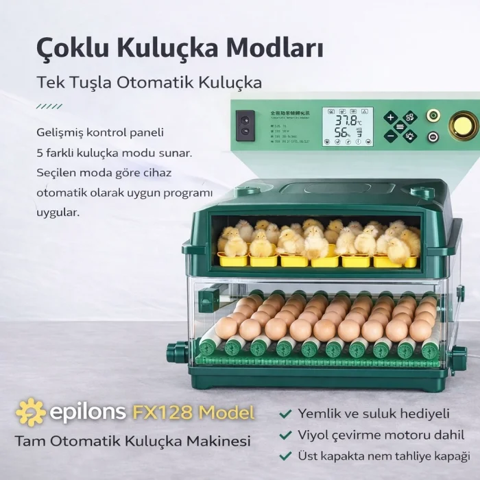 BUĞZ FX-128 Model Tam Otomatik Kuluçka Makinesi – Çift Katlı, Çift Güç Sistemli, Su Hazneli Yeni Nesil İnkübatör ( BUĞZ )