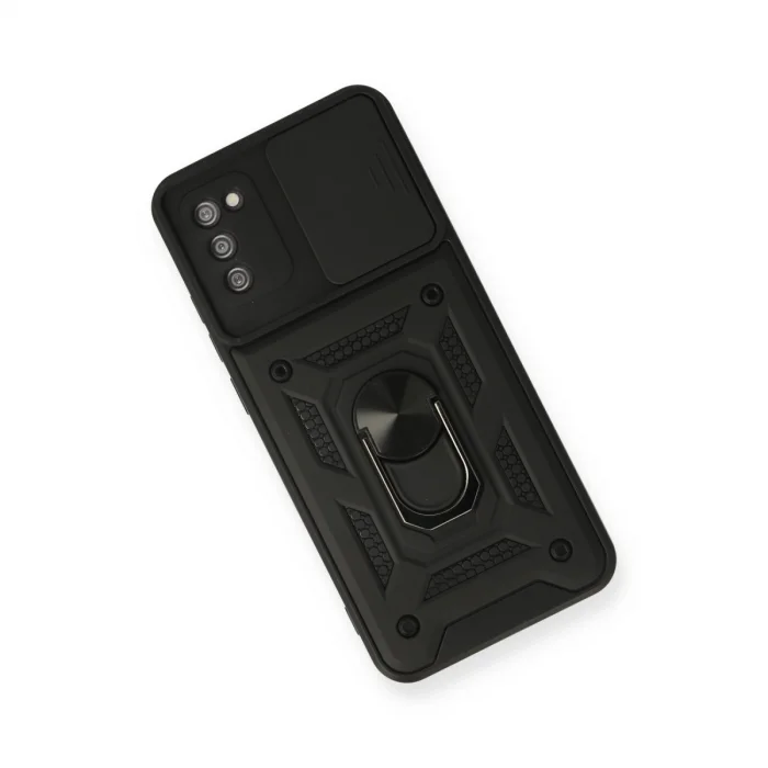 BUĞZ Galaxy A02s Kılıf Pars Lens Yüzüklü Silikon - Siyah