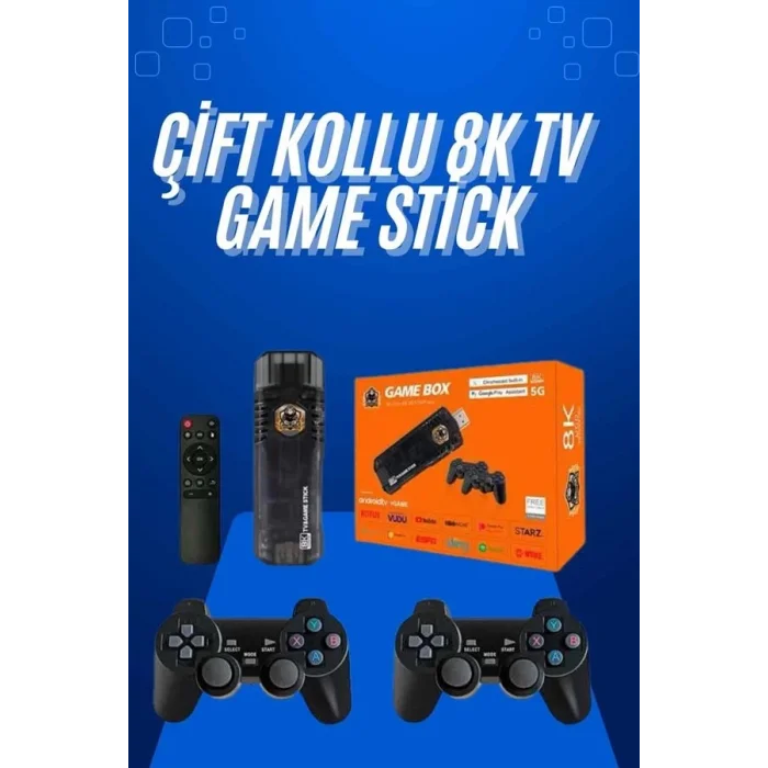  Game Stick Çift Oyun Konsolu Smart TV Game Box 8k Ultra HD 64 Gb