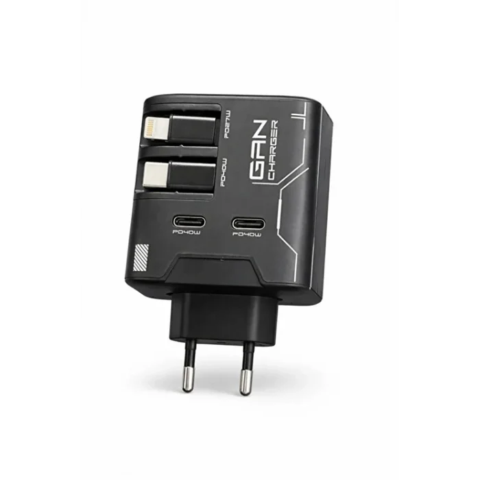 BUĞZ Gan+ Pd 40w Hızlı Şarj Adaptörü Çoklu Çıkış Usb-c Lightning Kablolu Hızlı Şarj Cihazı Ev Ofis Uyumlu Beyaz