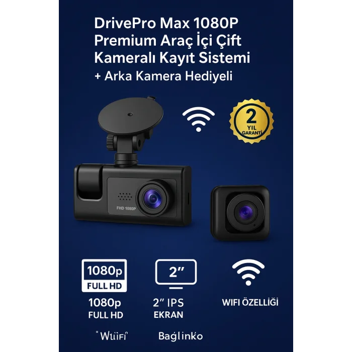 BUĞZ Gece Görüşlü 1080p Araç İçi Kamera 3 Kamera Seti LCD Ekranlı G Sensörlü Geniş Açılı