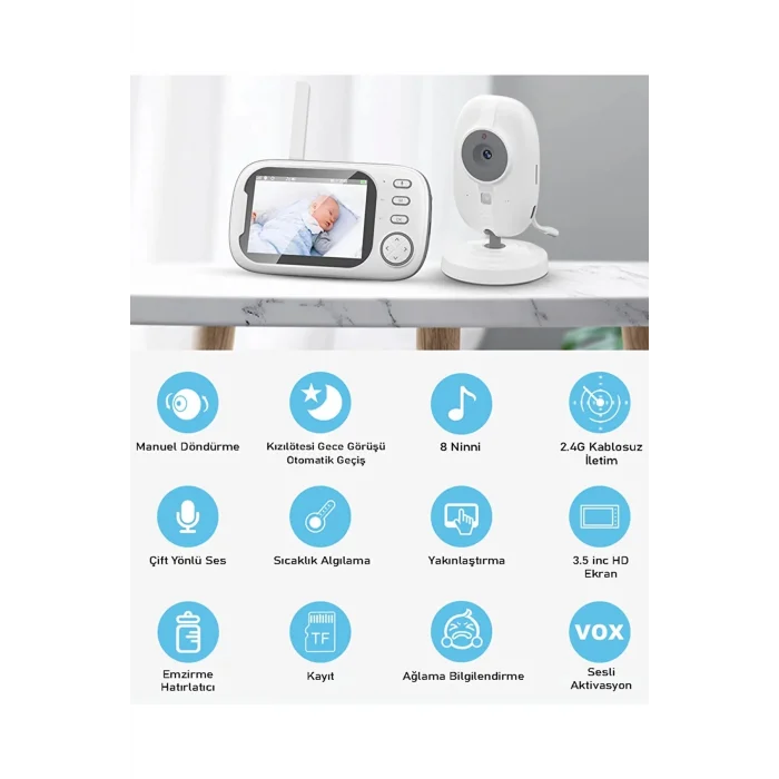 BUĞZ Gece Görüşlü Bebek Odası Kamera Sıcaklık Uyarısı Izleme Ekranı