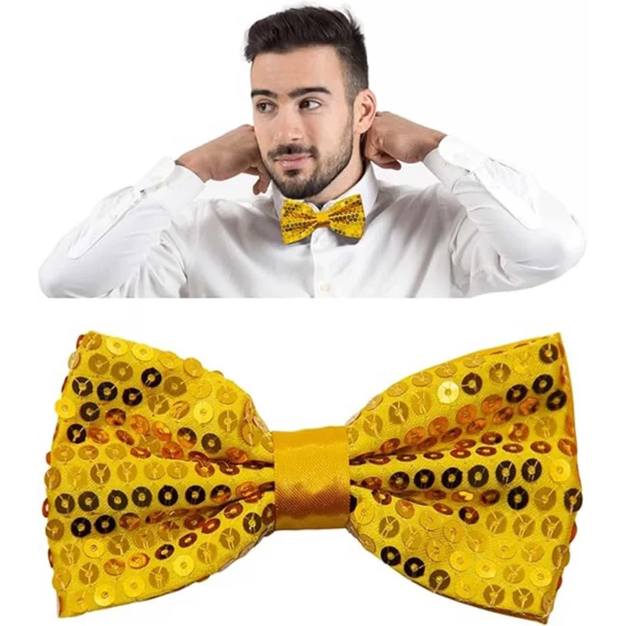  Gece Işıltısı Altın Payetli Pullu Papyon 7x2 cm