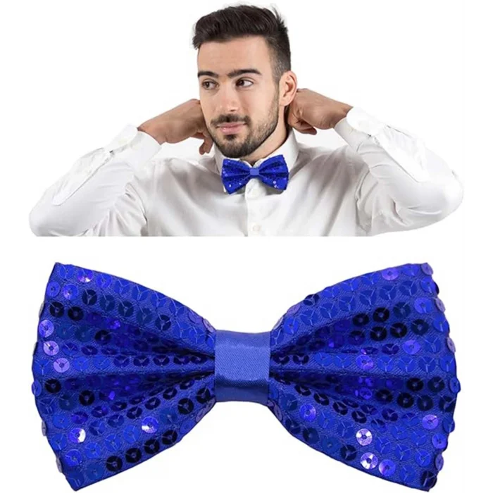 BUĞZ Gece Işıltısı Mavi Payetli Pullu Papyon 7x2 Cm