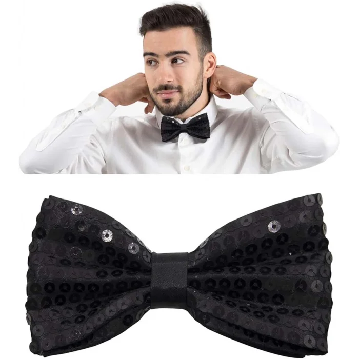 BUĞZ Gece Işıltısı Siyah Payetli Pullu Papyon 7x2 cm