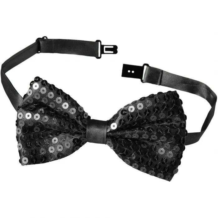 BUĞZ Gece Işıltısı Siyah Payetli Pullu Papyon 7x2 cm