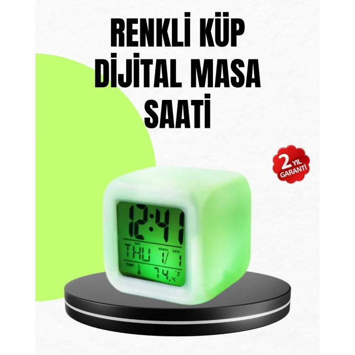 BUĞZ Gece Lambası Fonksiyonlu Renk Değiştiren LED Küp Dijital Saat