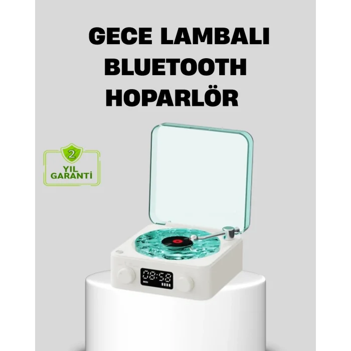 BUĞZ Gece Lambası Stereo Bluetooth Hoparlör Dijital Saatli Vintage Tasarım Çok Fonksiyonlu
