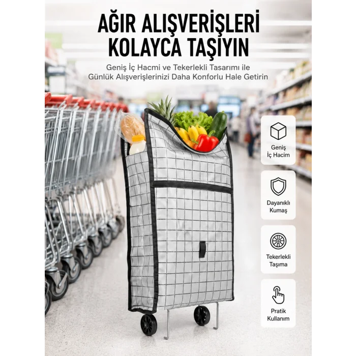 BUĞZ Geniş Hacimli Tekerlekli Pazar Çantası Dayanıklı ve Ergonomik