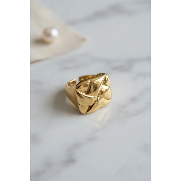 BUĞZ Geometrik Origami Tasarımlı Ayarlanabilir Gold Renk Yüzük