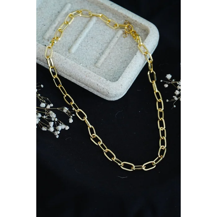 BUĞZ Gerdanlık Kolye Altın Rengi Dikdörtgen Model