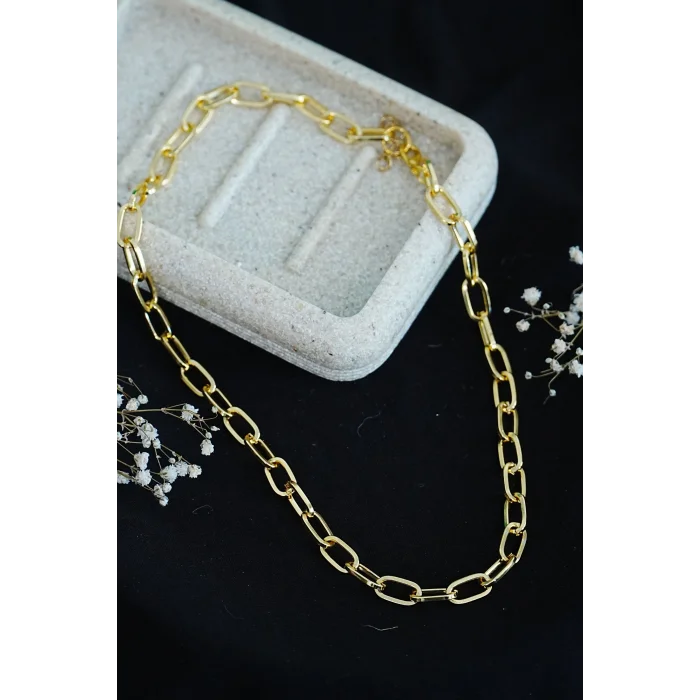 BUĞZ Gerdanlık Kolye Altın Rengi Dikdörtgen Model