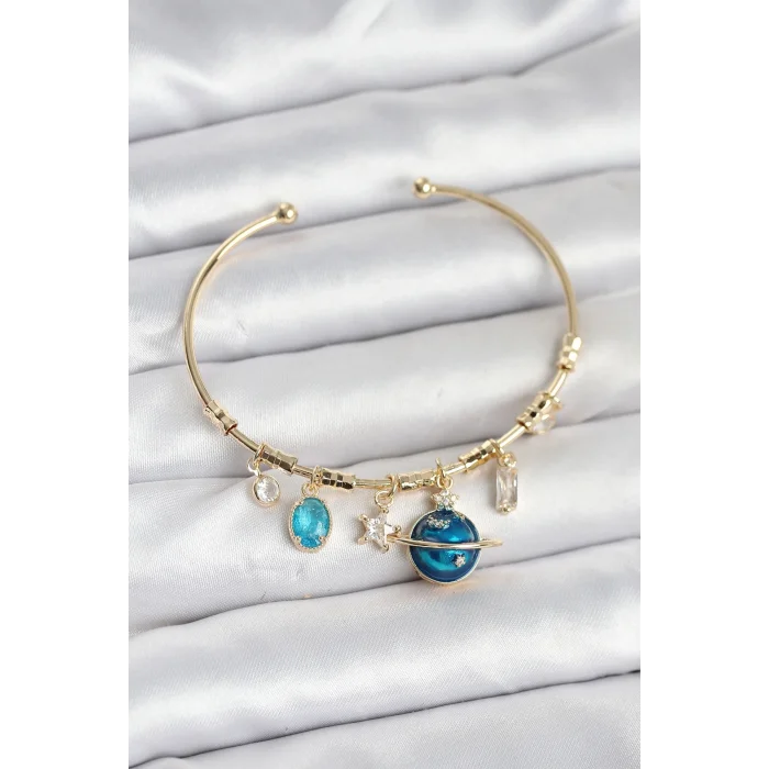 BUĞZ Gezegen Charmlı Gold Renk Pirinç Kadın Bileklik