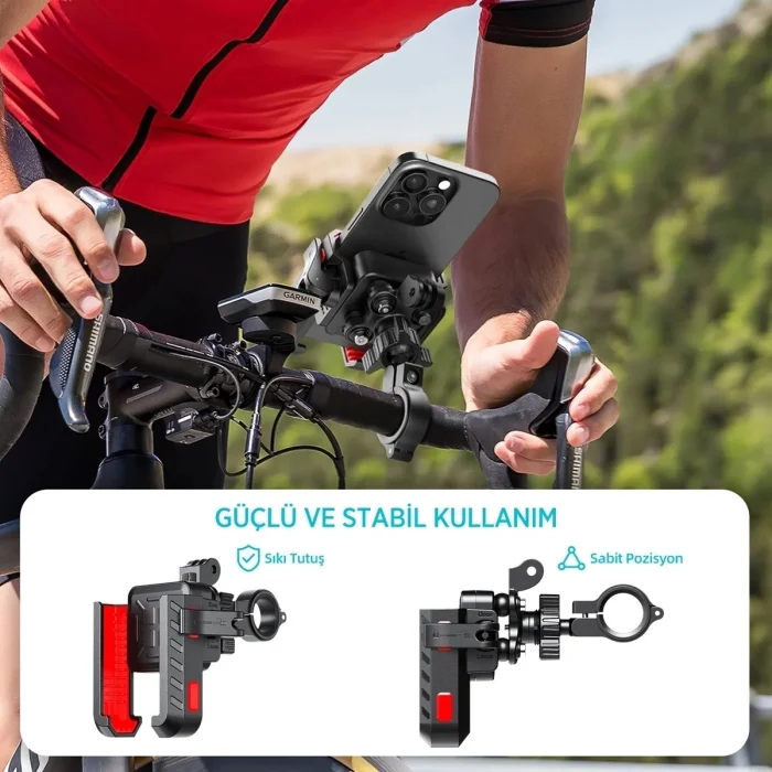 BUĞZ Gidon Bağlantılı 360° Derece Ayarlanabilir 3.5”-7.2” Uyumlu Motosiklet Bisiklet Telefon Tutucu